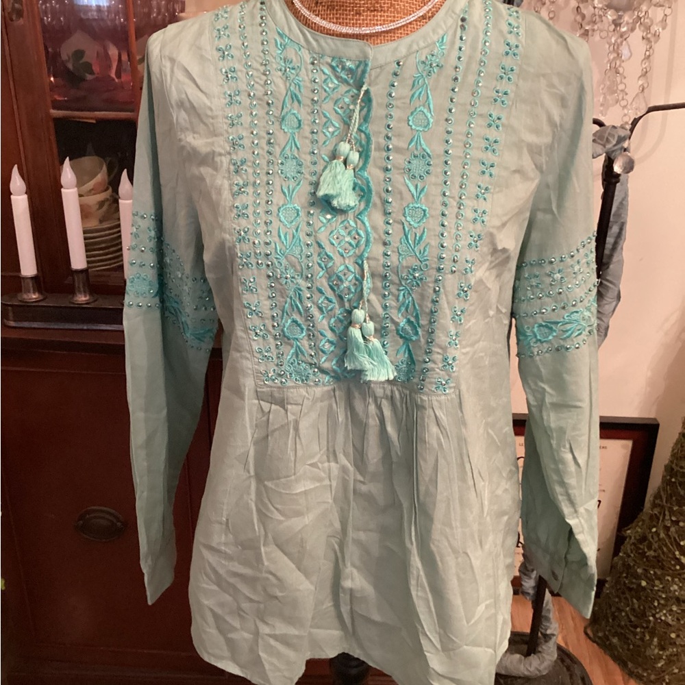 Beautifully embroidered peasant blouse tunic